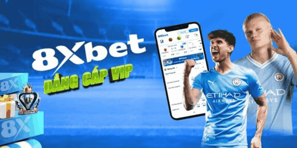 8Xbet giao diện cá cược bóng đá với các tuyển thủ Manchester City, biểu tượng dịch vụ VIP và khuyến mãi hấp dẫn cho người chơi mới.